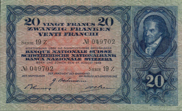 Schweiz 20 Franken Banknote Heinrich Pestalozzi